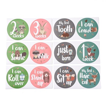 Newborn Monthly Milestone Stickers, Month Stickers for Baby Girl, with Word, Animal Pattern, 10cm, 12pcs/Set