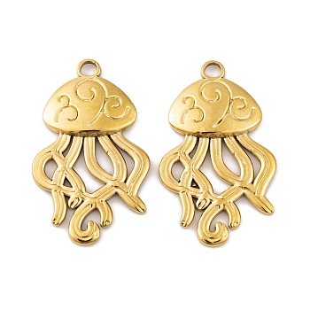 Ion Plating(IP) 304 Stainless Steel Pendants, Jellyfish Charm, Real 18K Gold Plated, 33x20x2.5mm, Hole: 2.8mm