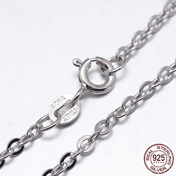 Rhodium Plated 925 Sterling Silver Cable Chains Necklaces, with Spring Ring Clasps, Platinum, 16 inch, 1.3mm