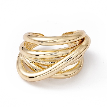 Rack Plating Brass Multi Circle Criss Cross Open Cuff Ring for Women, Cadmium Free & Nickel Free & Lead Free, Real 18K Gold Plated, US Size 6 3/4(17.1mm)