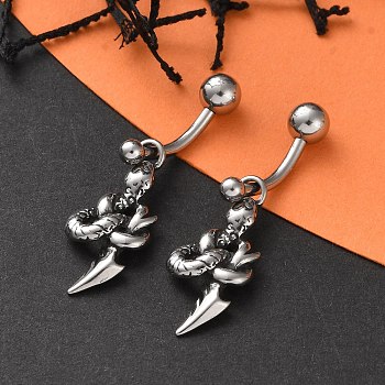 Snake 316 Surgical Stainless Steel Dangle Belly Button Rings, Piercing Navel Rings, Barbell Body Jewelry for Women, Antique Silver, 34.5x10mm