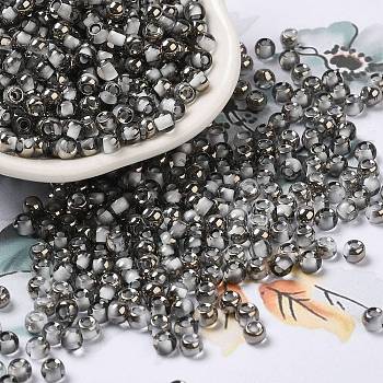 Transparent Inside Colours Glass Seed Beads, Half Plated, Round Hole, Round, White, 4x3mm, Hole: 1.2mm, 7650pcs/pound