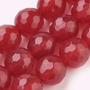 Natural Malaysia Jade Beads Strands, Dyed, Faceted, Round, Crimson, 8mm, Hole: 1mm, about 45pcs/strand, 14.9 inch