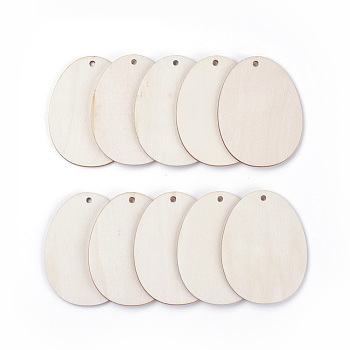 Wood Pendants, Oval, Beige, 79x60x2mm, Hole: 4mm, about 10pcs/bag