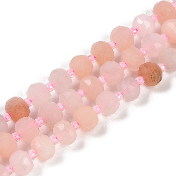 Natural Pink Aventurine Beads Strands, Faceted, Rondelle, with Seed Beads, 7.5~8x6.5mm, Hole: 1.4mm, about 45~46pcs/strand, 15.75''(40cm)