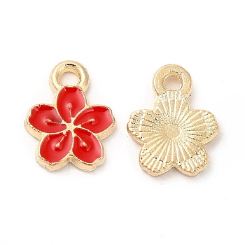 Alloy Enamel Charms, Cadmium Free & Nickel Free & Lead Free, Golden, Flower Charm, Red, 12x9x1.5mm, Hole: 1.6mm