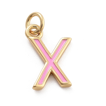 Rack Plating Brass Pendants, with Enamel and Jump Ring, Cadmium Free & Lead Free, Long-Lasting Plated, Real 18K Gold Plated, Letter, Letter X, 11.5x8x1mm, Hole: 2.5mm