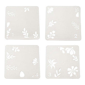 4Pcs 4 Styles PET Out Drawing Painting Stencils, for DIY Scrapbook, Photo Album, Leaf, 300x300x0.2mm, 1pc/style