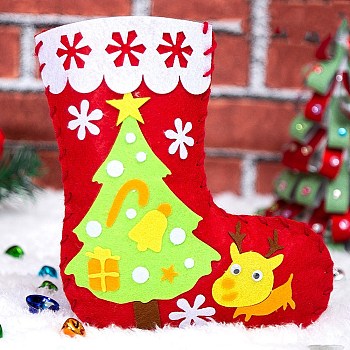 DIY Non-woven Fabric Christmas Sock Kits, including Fabric, Needle, Cord, Christmas Tree