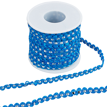 25M Metallic Yarn Lace Ribbons, Jacquard Ribbon, Garment Accessories, Marine Blue, 1/4 inch(8mm)