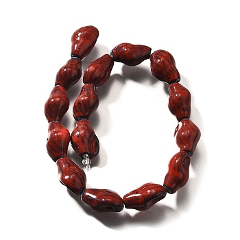 Handmade Porcelain Beads, Fancy Antique Glazed Porcelain, Conch, Dark Red, 21~22.5x14.5~16x12~14mm, Hole: 2.5~3mm, about 15pcs/strand, 12.36''(31.4cm)