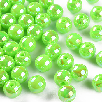 Opaque Acrylic Beads, AB Color Plated, Round, Lime, 10x9mm, Hole: 2mm, about 940pcs/500g