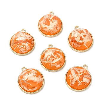 Resin Shell Pendants, with Alloy Findings, Half Round, Dark Orange, 25.5x22x9mm, Hole: 2mm