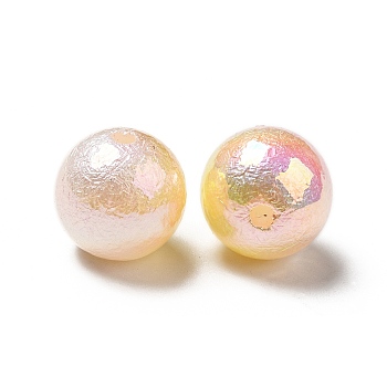 UV Plating Iridescent ABS Plastic Beads, Textured Round, PeachPuff, 14x13mm, Hole: 2mm