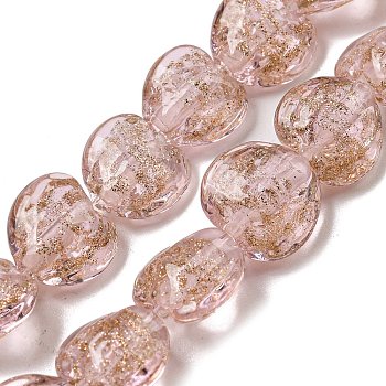 Handmade Gold Sand Lampwork Beads Strands, Heart, Pink, 10.5~11x11.5~12x6.5~7.5mm, Hole: 1.2mm, about 45pcs/strand, 18.90 inch(48cm)