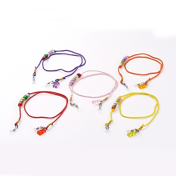 Eyeglasses Chains for Kids, Neck Strap for Eyeglasses, with Polyester & Spandex Cord, Acrylic Cube Beads, Resin Bear Pendants and Rubber Loop Ends, Mixed Color, 24.01 inch(61cm)