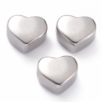 304 Stainless Steel Beads, Heart, Stainless Steel Color, 8.5x10.5x6.5mm, Hole: 1.8mm