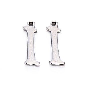 201 Stainless Steel Charms, Laser Cut, Stainless Steel Color, Letter.I, 12.5x4x1mm, Hole: 1mm