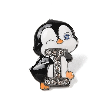 Zinc Alloy Rhinestone Brooches, Enamel Pins, Penguin, Black, 30x21x5mm