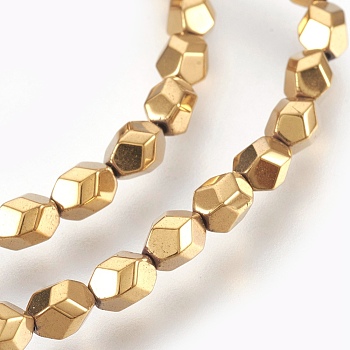 Electroplated Non-magnetic Synthetic Hematite Bead Strand, Oval, Faceted, Golden Plated, 5x4x4mm, Hole: 0.7mm, about 80pcs/strand, 15.7 inch(40cm)