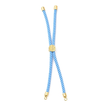 Twisted Nylon Cord Silder Bracelets, Link Bracelet Making for Connector Charm, with Long-Lasting Plated Golden Brass Cord End & Alloy Tree of Life, Light Blue, 8-3/4~8-7/8 inch(22.2~22.6cm), Hole: 2mm