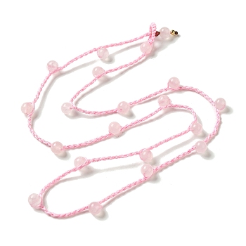 Natural Rose Quartz Braided Bead Necklacess, Nylon Cord Adjustable Necklaces, 21.65~22.24 inch(55~56.5cm)