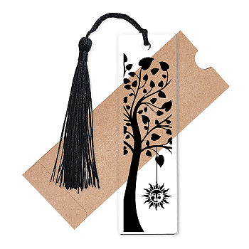 Acrylic Bookmarks, with Polyester Tassel Decorations, Rectangle Bookmarks, Tree Pattern, 118x35x2.5mm, Hole: 5mm