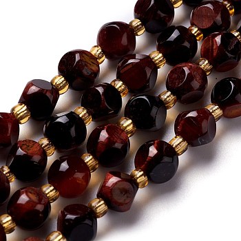 Natural Red Tiger Eye Beads Strand, with Seed Beads, Six Sided Celestial Dice, 12.5~13x12.5~13x12.5~13mm, Hole: 0.5mm, about 14pcs/strand, 8.07''(20.5cm)