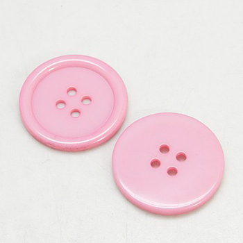 Resin Buttons, Dyed, Flat Round, Pink, 18x3mm, Hole: 2mm, 395pcs/bag