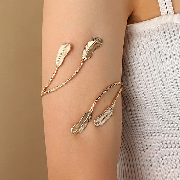 Alloy Arm Cuff Bangles, Golden, Leaf, 3-1/2 inch(9cm)