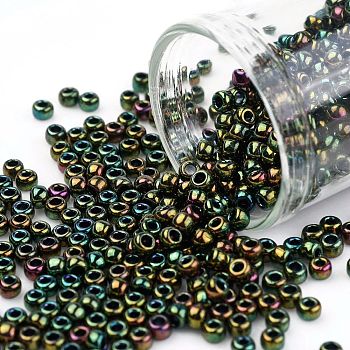 TOHO Round Seed Beads, Japanese Seed Beads, (508) High Metallic Iris Olivine, 8/0, 3mm, Hole: 1mm, about 10000pcs/pound