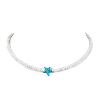 Synthetic Turquoise Necklaces, with Glass Seed Beads, Starfish, 15.35 inch(39cm)