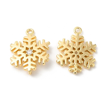 Brass Pave Clear Cubic Zirconia Connector Charms, Snowflake Links, Real 18K Gold Plated, 15x12x4mm, Hole: 1mm