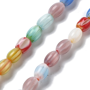 Handmade Millefiori Lampwork Beads Strands, Rice, Mixed Color, 6~7x4~5mm, Hole: 0.5mm, about 51pcs/strand, 11.02 inch(28cm)