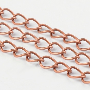 Iron Side Twisted Chain, Unwelded, with Spool, Lead Free & Nickel Free, Red Copper, 5x4x0.7mm, about 328.08 Feet(100m)/roll