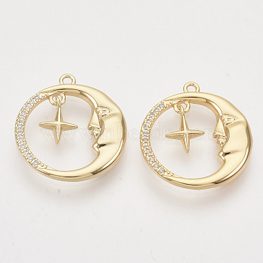 Real Gold Plated Clear Moon Brass+Cubic Zirconia Pendants