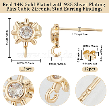 6 Pairs Sun Rack Plating Brass Micro Pave Cubic Zirconia Stud Earring Findings(KK-BBC0010-98)-2