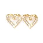 Brass Micro Pave Cubic Zirconia Linking Rings, Golden, Twisted Heart, Clear, 15.5x16x5mm, Hole: 3~3.5mm(KK-G543-18G-01)