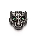 Rack Plating Brass Micro Pave Cubic Zirconia Leopard Hollow Beads, Lead Free & Cadmium Free, Gunmetal, 11x11x6mm, Hole: 1.4mm(ZIRC-I012-18B-RS)