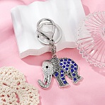 Alloy Rhinestone Keychain, with Alloy Clasps, Antique Silver, Sapphire, 98mm(KEYC-YW00178-02)