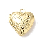 Valentine's Day Brass Locket Pendants, Heart with Flower Pattern Charms, Rack Plating, Long-Lasting Plated, Cadmium Free & Lead Free, Real 18K Gold Plated, 15.3x13.3x4.6mm, Hole: 1.6mm, inner size: 6.6x8(KK-L268-022G-01)