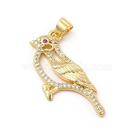 Rack Plating Brass Micro Pave Cubic Zirconia Pendants, Cadmium Free & Lead Free, Real 18K Gold Plated, Bird Charm, Clear, 28x19x3mm, Hole: 3.5x5mm(KK-E072-25G)