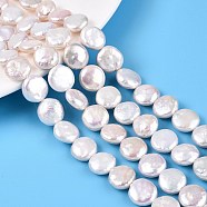 Natural Keshi Pearl Beads Strands, Cultured Freshwater Pearl, Baroque Pearls, Flat Round, Creamy White, 11~13x11~12x4.5~7mm, Hole: 0.7mm, about 15~16pcs/strand, 7.48~7.87 inch(19~20cm)(PEAR-S018-02C-02)