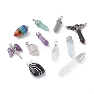 Natural & Synthetic Mixed Gemstone Pendants, with Alloy Findings, Mixed Shapes, 31~62x9~22x5~10mm, Hole: 4~7x2.5~5.5mm(G-XCP0009-09)