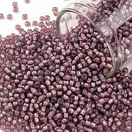 TOHO Round Seed Beads, Japanese Seed Beads, (305) Inside Color Crystal/Blush Lined, 11/0, 2.2mm, Hole: 0.8mm, about 1110pcs/bottle, 10g/bottle(SEED-JPTR11-0305)