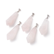 Natural Rose Quartz Pointed Pendants, with Platinum Plated Brass Loops, Bullet, 35.3~38x13~14mm, Hole: 6.5x2.8mm(G-I314-02P-16)