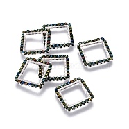MIYUKI & TOHO Handmade Japanese Seed Beads, with 304 Stainless Steel Link Rings, Loom Pattern, Square, Silver, Dark Olive Green, 15x15x1.8~2mm(SEED-A028D-S-13S)