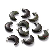 Natural Dragon Blood Pendants, with Platinum Brass Loops, Moon, 29x18~21x7~10mm, Hole: 6x3mm(G-Z022-02I)