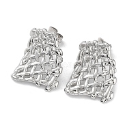304 Stainless Steel Rectangle Net Ear Studs for Women, Stainless Steel Color, 22x21mm(EJEW-P234-06P)