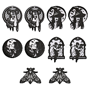 10Pcs 5 Style Printed Acrylic Pendants, Hecate with Ram Skull & Snake & Moth & Witch Hat Charm, Black, 28.4~43.5x37.5~35.7x2.5~2.8mm, Hole: 1.8~2mm, 2pcs/style(MACR-CA0001-38)